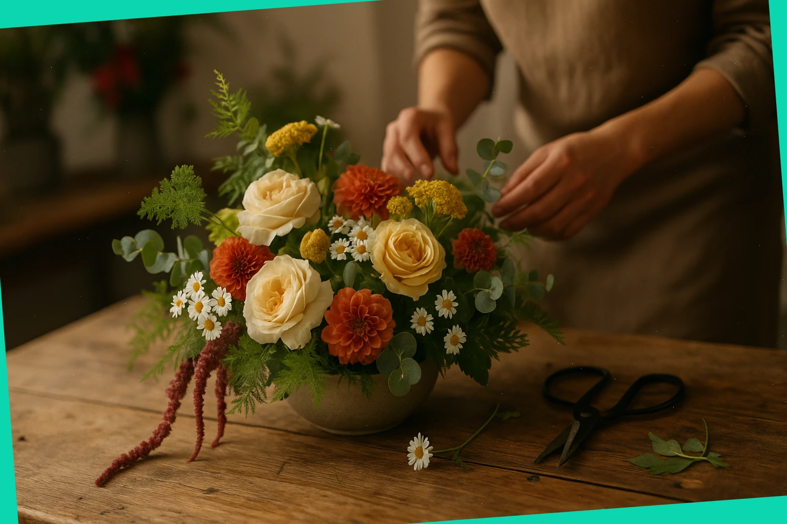Low table arrangement being styled for a small event